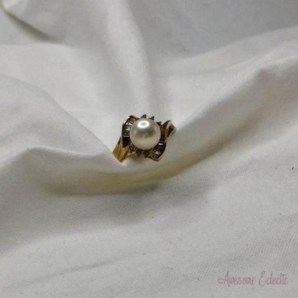 Natural Pearl & Diamond Ring - Approx. 3/4ct Diamonds - 10k - Sz 5.5 - Picture 8 of 10